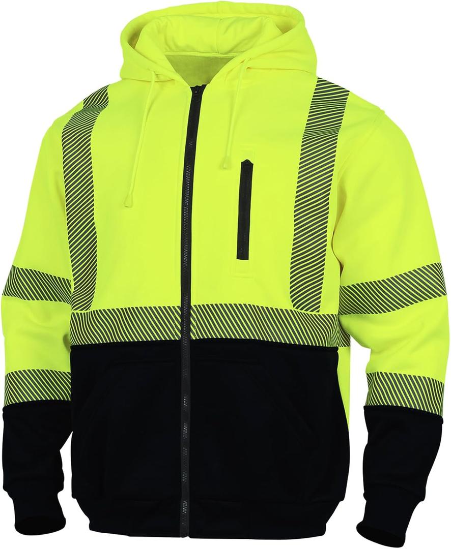VENDACE High Visibility ANSI Class 3 Reflective Safety Fleece Sweatshirt Hoodie for Men Hi Vis Hoodies Zipper Jacket (4X-Large, Yellow)