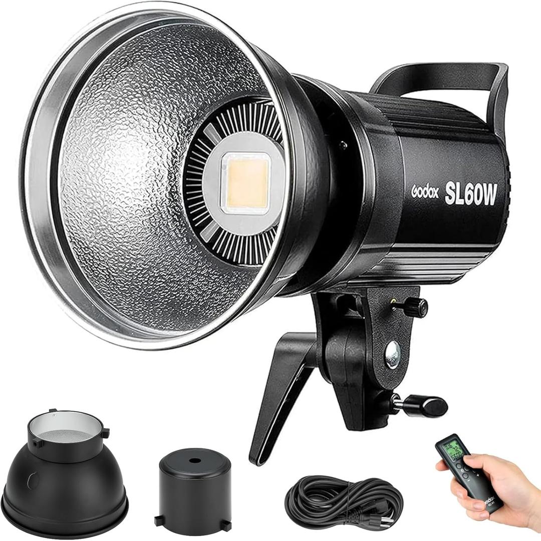 Godox SL60W LED Video Light, 60W 5600K Daylight LED Continuous Light SL-60W, Powerful Studio Bright Light with Bowens Mount 10-100% Brightness for Video Recording Wedding Godox SL60W LED Video Light, 60W 5600K Daylight LED Continuous Light SL-60W, Powerful Studio Bright Light with Bowens Mount 10-100% Brightness for Video Recording Wedding