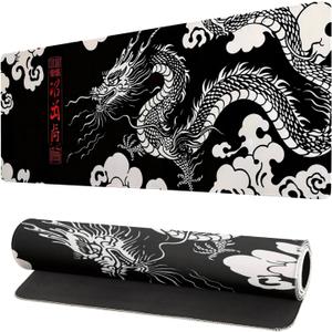 Gaming Mouse Pad Desk Pad,Extended Big Mouse Pad,31.5x11.8 Inch Long Computer Keyboard Mouse Mat Mousepad with 3mm Non-Slip Base and Stitched Edge for Gaming and Office (Loong)