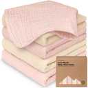 5-Pack Muslin Baby Washcloths for Newborn  12x12 Soft Absorbent Organic Cotton Muslin Wash Cloths for Babies Girl, Boy, Infant, Toddlers, Kids Face Towel, Bath Essentials,Baby Burp Rags(Cameo)