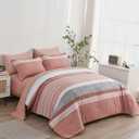 KAKIJUMN Striped Comforter Set King Size, 7 Piece Bed in a Bag, Blush Pink