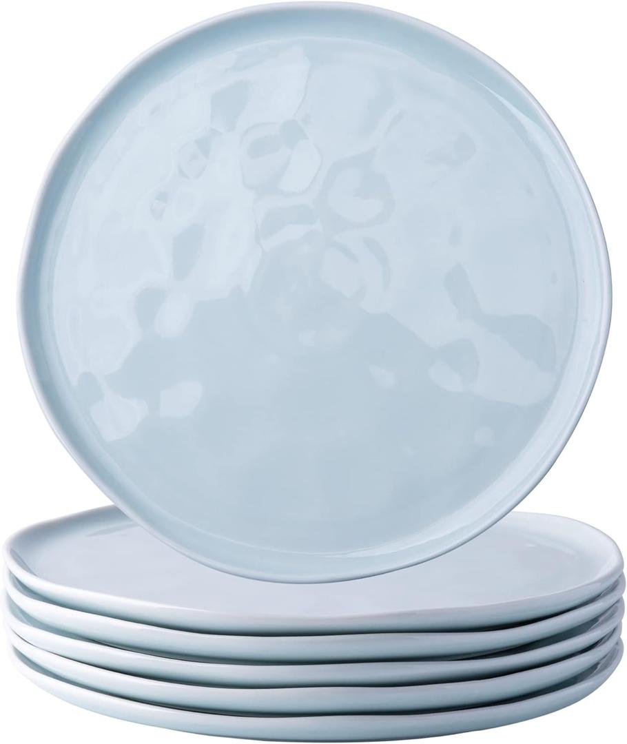 LERATIO Ceramic Plates,8.0 inch Salad Plates Set of 6,Handmade Porcelain Plates for kitchen with Wavy Edge,Microwave & Oven& Dishwashes Safe,Light weight & Scratch Resistant Dishes Light Blue