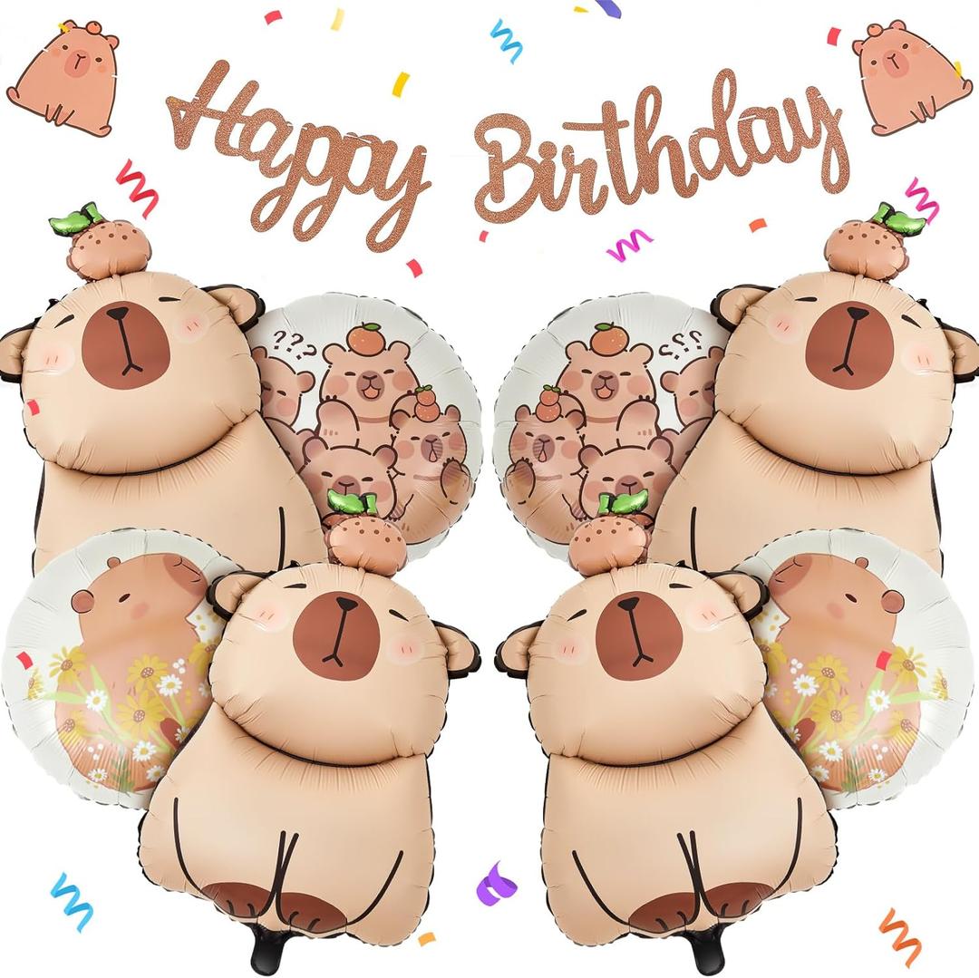 9 Pcs Capybara Birthday Party Decorations Includes 1 Capybara Birthday Banner 4 Capybara Shaped Balloons 4 Round Balloons for Capybara Party Favors Capybara Theme Party Supplies Decor