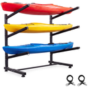 Bonnlo YNK Kayak Storage Rack, Freestanding Kayak Stand for Indoor Outdoor Garage/Backyard/Shed, Heavy Duty Adjustable Kayak Cart for Boat Dock, Kayak, Surfboard, Canoe, Surfboard(3-Tier Elongated)