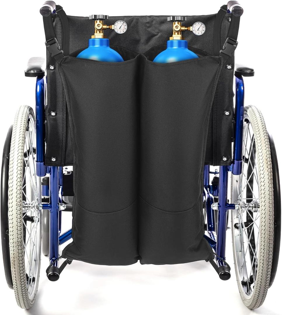 Dual Oxygen Tank Holder for Wheelchairs, Oxygen Cylinder Bag with Adjustable Straps, Easy to Clean Portable Cylinder Bag Fits Standard Wheelchair Sizes M2, M4, M6, M9, C, D, E
