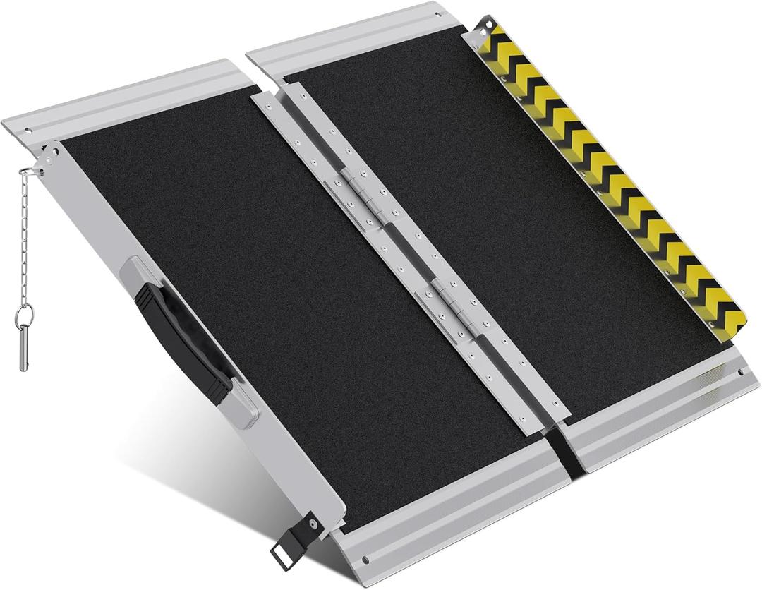 Portable Wheelchair Ramp 2FT, Anti-Slip Aluminum Folding Portable Ramp, Wheelchair Ramps for Home, Weight Capacity Up to 600 LBS, with Transition Plates Above and Below, Loading Dock Plates