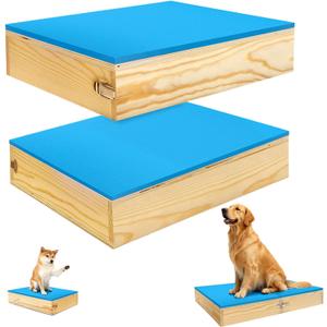 2 PCS Connectable Wooden Dog Training Platform Non-Skid Dog Place Boards with Foaming Surface Puppy Agility Training Equipment for Small and Medium Dogs