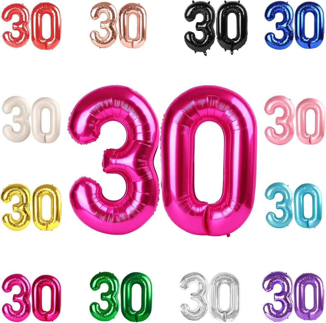 30 Balloon Number, Hot Pink Number 30th Birthday Balloons 40 Inch, 30 Years Old Hot Pink Birthday Decorations for Men Women, 30th Anniversary Decorations