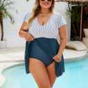 Blooming Jelly Women's Plus Size Bathing Suit One Piece Swim Dress Tummy Control Swimsuits Ruffle V Neck Swimwear (Blue, XXXL)