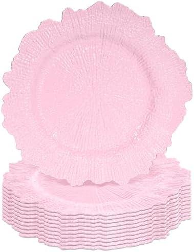 Tomeurperf Pink Charger Plates Bulk 10Pcs - 13" Elegant Pink Chargers for Dinner Plates, Wedding & Event Decorative Charger Plates Set