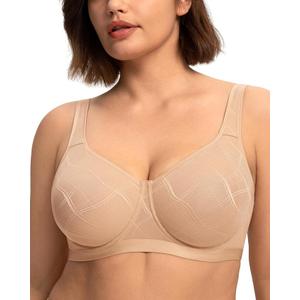 HSIA Minimizer Bras for Women Full Coverage Underwire Plus Size Unlined Mesh Jacquard Bra with Wide Straps Light Beige 42DD