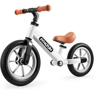 SYNCFUN 12'' Toddler Balance Bike for 2, 3, 4, 5 Year Old Kids, Lightweight Bike with Adjustable Seat and Rubber Tires for Children, Balancing Toy for 2-5 Girls and Boys Birthday Gift (White)