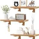 Wooden Floating Shelves for Wall, 15.7" W x 6" D x 0.6" H Large Wall Shelves, Hanging Storage Shelf with Hooks for Living Room, Kitchen, Bathroom, Bedroom Decor, Natural, 3 Packs