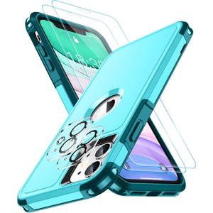 SPIDERCASE Shockproof for iPhone 11 Case,[10 FT Military Grade Drop Protection],with 2 pcs[Tempered Glass Screen Protector+Camera Lens Protector] Heavy Duty Protective Phone Case,Light Blue