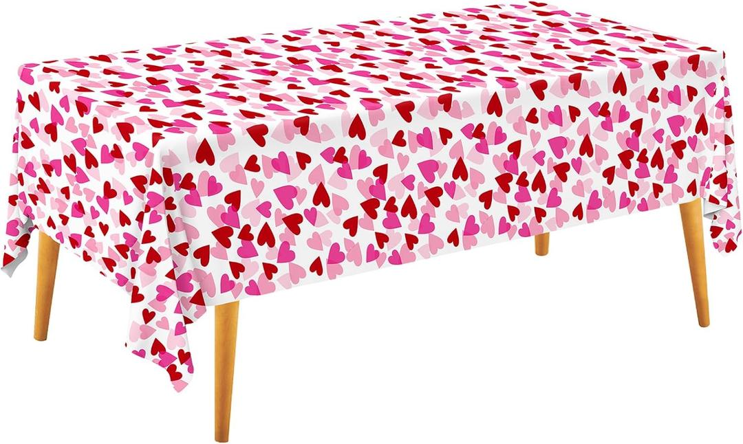 Gatherfun Valentine's Love 3-Pack Tablecloths: Waterproof & Disposable Plastic Covers, 54x108, Romantic Heart-Themed Decorations for Memorable Party Tables
