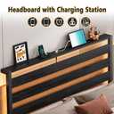 CLIBFENG 14 Inch Classic Metal Platform Bed Frame-Queen Size Bed Frame with Headboard,Steel Slats Support-LED Bed Frame with USB Charging Station,Under Bed Storage,No Box Spring Needed,Noise Free