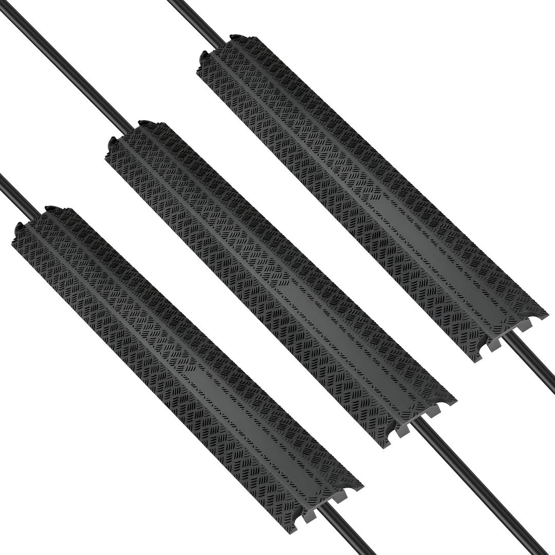 3 Pack Floor Cord Covers for Wires on Floor,Cable Protector Ramp | Heavy Duty TPR Drop Over Cable Protector,Non Slip Cord Cover for Extension Cords,Hoses,Office,Garage and Warehouse