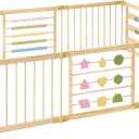 Wooden Playpen Extra Large for Toddlers and Babies - 3 Theme Toy Design - (8/10) Wood Panels - Foldable and Adjustable Baby playpen - Extra Large Baby playpen