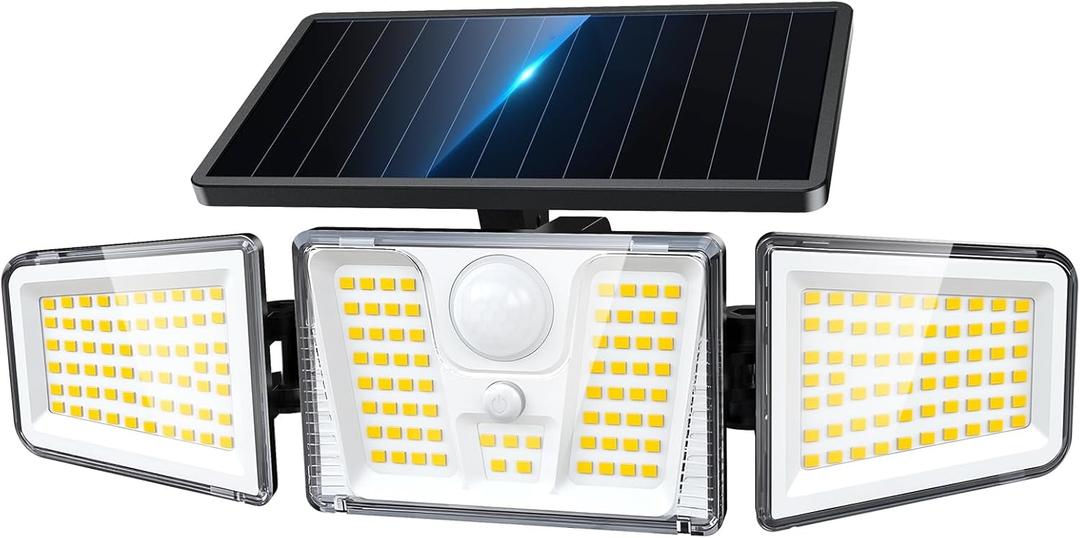 KOOPER Solar Flood Lights, 210 LED Motion Sensor Outdoor Lights, Solar Motion Lights Outdoor Waterproof, 3 Heads 300Â° Wide Angle Outdoor Security Lights for Yard Patio Garage Entryways, 1 Pack, Black
