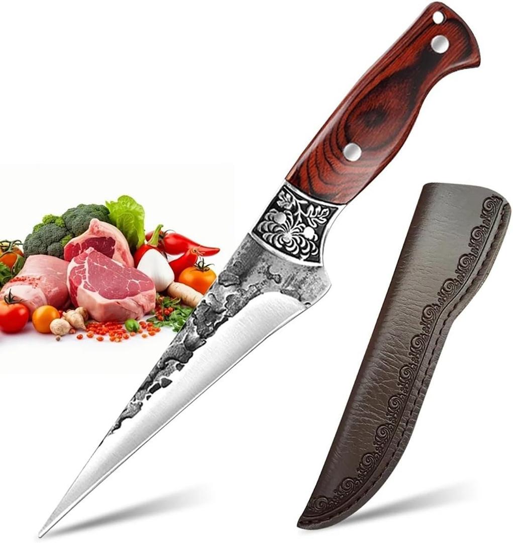 DAXXIN Meat Cleaver,Cleaver Knife, 5. Inch Kitchen Knives Butcher Boning Knife Hand Forged Wooden Handle Utility Chef Slicing Fish Fruit Steak Cleaver Meat