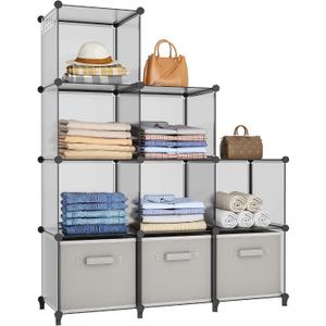 HOMIDEC Closet Organizers and Storage, 9 Cube Storage Organizer, Portable Closet Organizer Storage Cubes Shelves, Grey