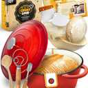 Dutch Oven for Bread Baking - incl. Sourdough Bread-Baking Supplies like Banneton Bread-Proofing Basket - 5QT Enameled Cast Iron Bread-Oven with Lid, Bread-Pan Sour Dough Starter Kit (Red)
