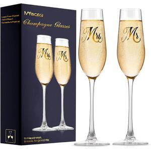 Mfacoy Mr. & Mrs. Champagne Flute Set, Wedding Decor - His and Hers, Wedding Toasting Glasses for Engagement Celebrations, Bridal Shower and Registry Idea, Tall Wine Glasses for Bride and Groom Gifts