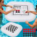 3-in-1 Pool Games Set Inflatable Giant Tic Tac Toe Checkers Board Game with 24 Chips 3.48Ft Double-Sided Foldable Float Water Toys Outdoor Play for Summer Swimming Pool Family Reunion Party