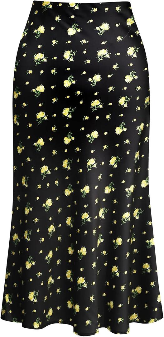 Keasmto Leopard Print Skirt for Women Cheetah High Waist Silk Satin Elasticized Skirts L