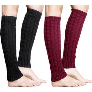 Loritta Womens Leg Warmers Winter Warm Knit Long Boot Socks Slouch Knee High 80s for Party (B6-2 Pairs(black+wine Red))