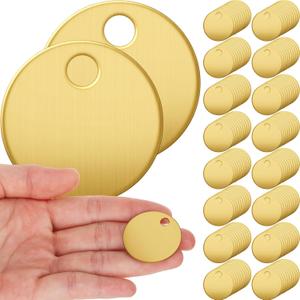 Gisafai 200 Pcs Solid Brass Tags for Stamping Round Brass Tags Blank Valve Gold Stamping Blanks Tag with Hole for Pets Plants Doors Pipe Valves Equipment Tool and Keys Labeling (1.25 Inch)