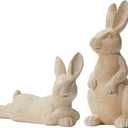 DN DECONATION Easter Decorations Bunny Figurines Set, Vintage Rabbit Statues for Easter Beige Decor & Farmhouse Home Decor, Resin Tabletop Sculptures with Stone Texture for Shelf Mantel Coffee Table