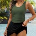 Women One Piece Tummy Control Swimsuit Modest Swim Dress Bathing Suit Skirt Swimwear (Green, M)