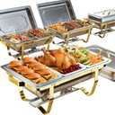 Chafing Dishes for Buffet 4 Pack 7pan, 9QT [Elegant Gold and Silver Colors] Stainless Steel Chafing Dish Buffet Set [Sturdy and High Grade] Chafers and Buffet Warmers Sets