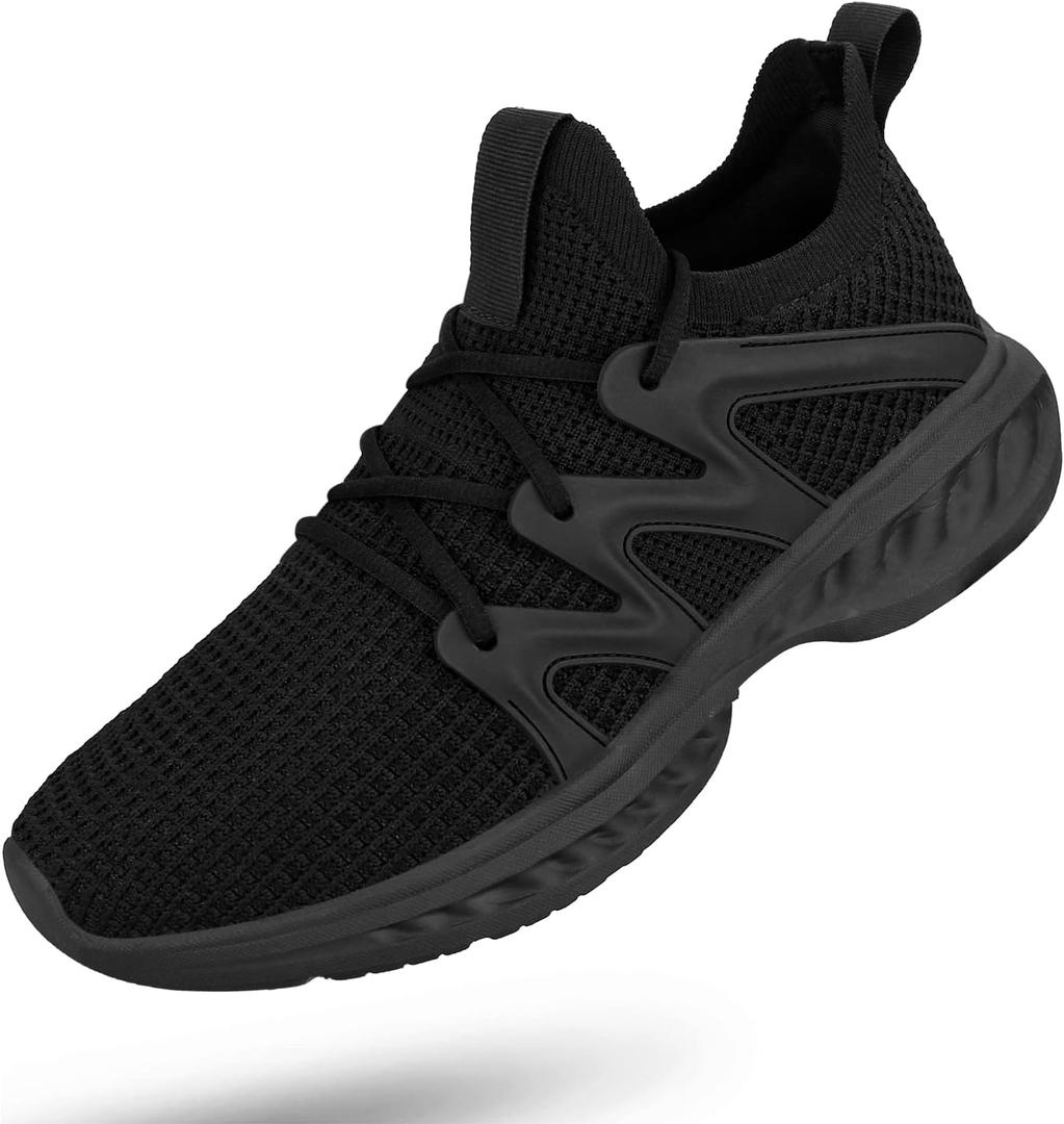 Pujcs Men's Slip on Walking Shoes Lightweight Breathable Non Slip Running Shoes Athletic Gym Tennis Shoes Sneakers for Men (9, Black)