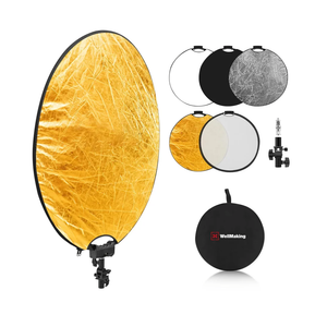 WELLMAKING 32 Inch (80cm) Reflector Photography, Collapsible Light Reflector with Threaded Handle & tilt Adapter, 5 in 1 Handle Reflector for Lighting -Translucent, Silver, Gold