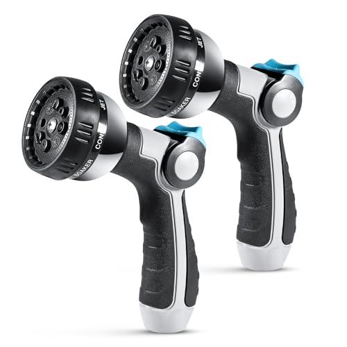 YAMATIC Garden Hose Nozzle, 8 Adjustable Spray Patterns,Heavy Duty Water Hose Nozzle with Thumb Control ON OFF VALVE,Ergonomic Grip for Watering Plants Lawn Washing Cars Cleaning Showering Pets,2 PCS