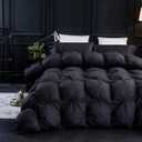 Three Geese Pinch Pleat Waterfowl Feathers and Down Comforter Cal King Size Duvet Insert,750+ Fill Power,1200TC 100% Cotton, Premium All Seasons Black-Gray Warm Hotel Comforter with 8 Tabs.