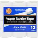 Vapor Barrier Tape - 4 inch x 180' Roll, Made in USA, White Polyethylene Tape for Crawl Spaces & Moisture Barriers, Waterproof Seal & Seam Tape for Underlayment, Insulation, and Plastic Liners (12)