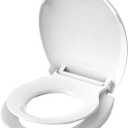 Toddler Toilet Seat with Potty Training Seat Round 16.5inch, 2 in 1 Toilet Seat for Family Built-in Baby Seat Removable, Soft Close + Easy Clean, PP Safe Material, White