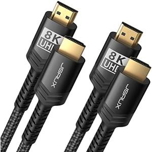 JSAUX 8K HDMI Cable 2.1 2 Pack 6ft, 48Gbps Ultra High Speed HDMI Cable Braided Cord (4K@144Hz, 4K@120Hz, 8K@60Hz) HDCP 2.2&2.3 HDR 10 eARC ARC, Compatible with Switch 2/PS5/Laptop/Monitor/HDTV/-Black