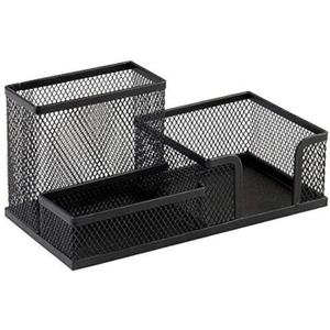 Corner Cabin Mesh Desk Office Organizer for Paper Clip, Mesh Desk Organizer, 3 in 1 Metal Pen Holder Office Supplies Caddy for Paper Clip, Sticky Note, Pen(3 Compartments, Black)