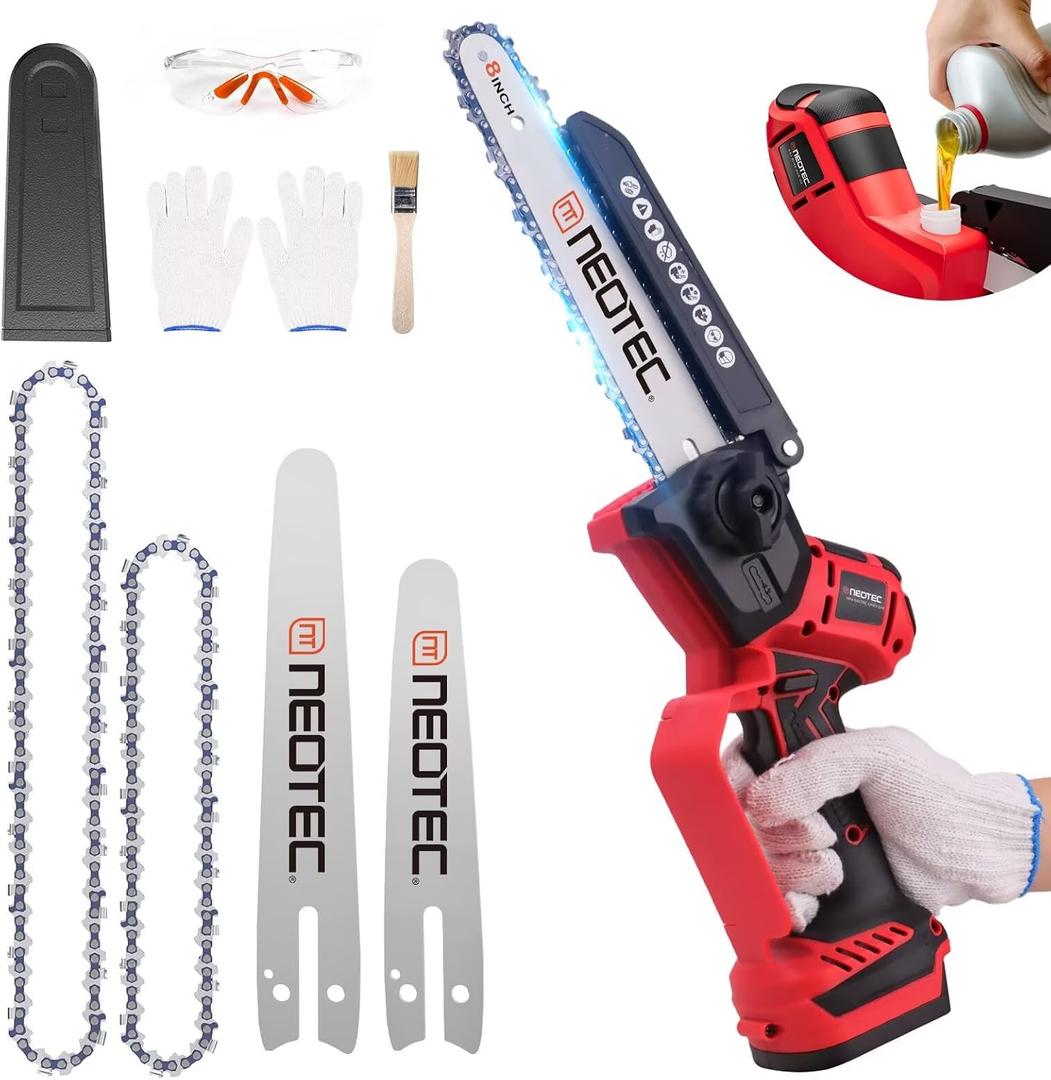 Mini Chainsaw Fits for Milwaukee M18 Battery, NEOTEC 6 Inch & 8 Inch Cordless Electric Chainsaw with Auto Oiler & Tool-Free Tensioner, Brushless Saw for Tree Trimming, Branch Pruning (No Battery)
