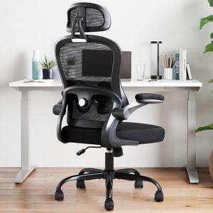 Ergonomic Office Chair,Ultra Thick Office Desk Chair with Adjustable Lumbar Support and Headrest,Spring Cushion,Rocking Function,Flip-up arms,Mesh Computer Chair for Home Office,Black, Large
