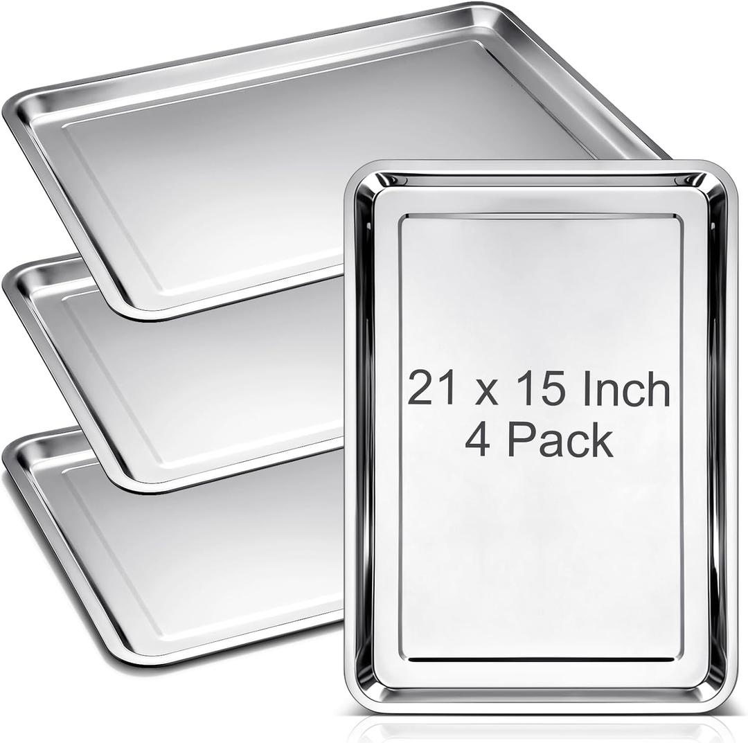 Ceenna 4 Pack Full Sheet Pan 21 x 15 Inch Baking Cookie Sheet Extra Large Nonstick Pan Roasting Steel Tray Commercial Quality Pans for Oven Restaurant Kitchen