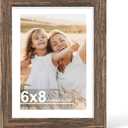 Hongkee 6x8 Picture Frame with Glass, Display Pictures 5x7 with Mat or 6 x 8 without Mat - Wall and Tabletop, 6 by 8 Photo Wooden Frames (Rustic Brown, 1 Pack)