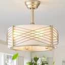 20" Fandelier Ceiling Fans with Lights, Gold Caged Boho Ceiling Fan with Light Remote Control, Mid-Century Modern with 6 Speeds for Bedroom, Nursery, Living Room