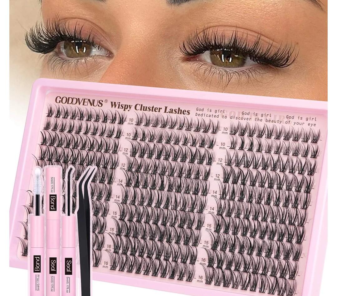 Lash Clusters Kit Wispy Eyelash Clusters Lashes Natural DIY Lash Extension Kit 10-16mm Cluster Eyelash Extensions Kit 300pcs C Curl Individual Lashes Cluster Eyelash (With Tweezers)