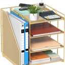 Gold Desk Organizer, 4-Tier Metal Paper Organizer for Desk with Vertical File Holder, Office Accessories and Desktop Storage for Office Supplies (Gold)
