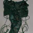 Lilosy Women Sexy Lace Up Floral Embroidered Teddy Lingerie Bodysuit Top Mesh Sheer One Piece, Butterfly Army Green Medium
